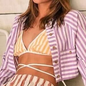 NEW Free People white and golden yellow striped triangle wrap around crop top